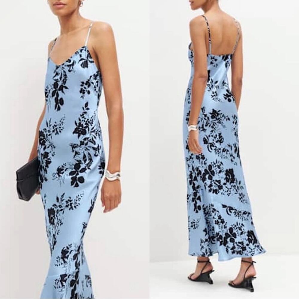 REFORMATION Parma Beatriz Blue Floral Silk Slip Maxi Dress Size XL - Picture 2 of 8